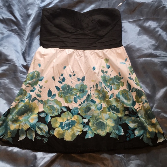 Strapless two tone with floral print dress size 12 - Picture 3 of 9